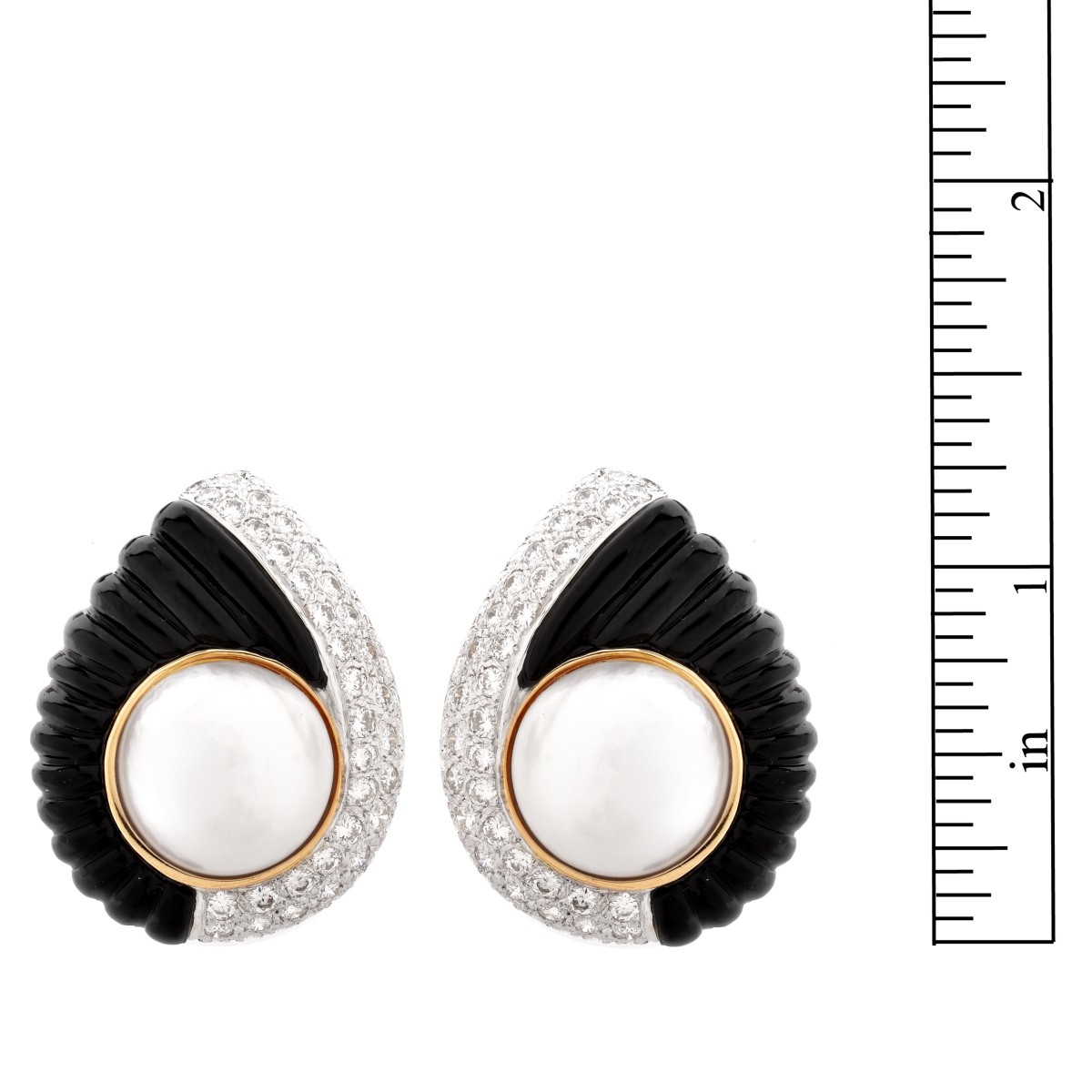 Diamond, Pearl, Onyx and 18K Earrings