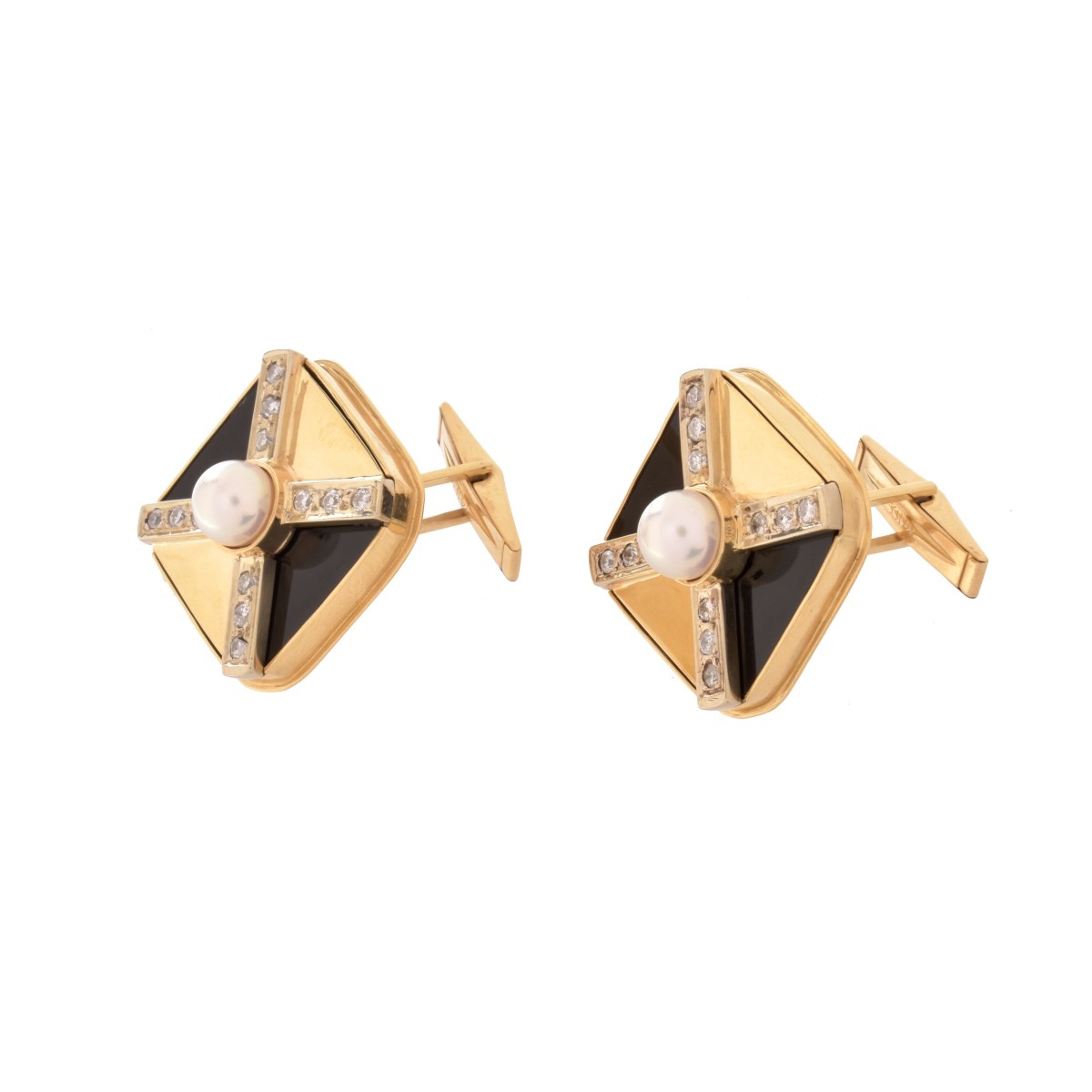 Diamond, Pearl, Onyx and 14K Cufflinks