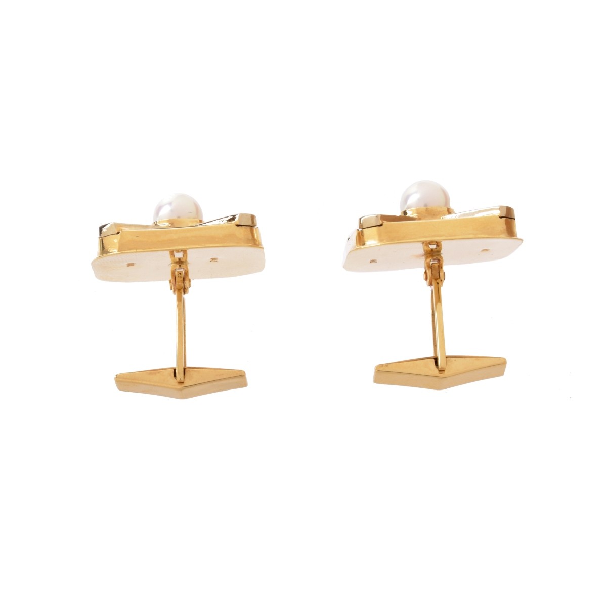 Diamond, Pearl, Onyx and 14K Cufflinks