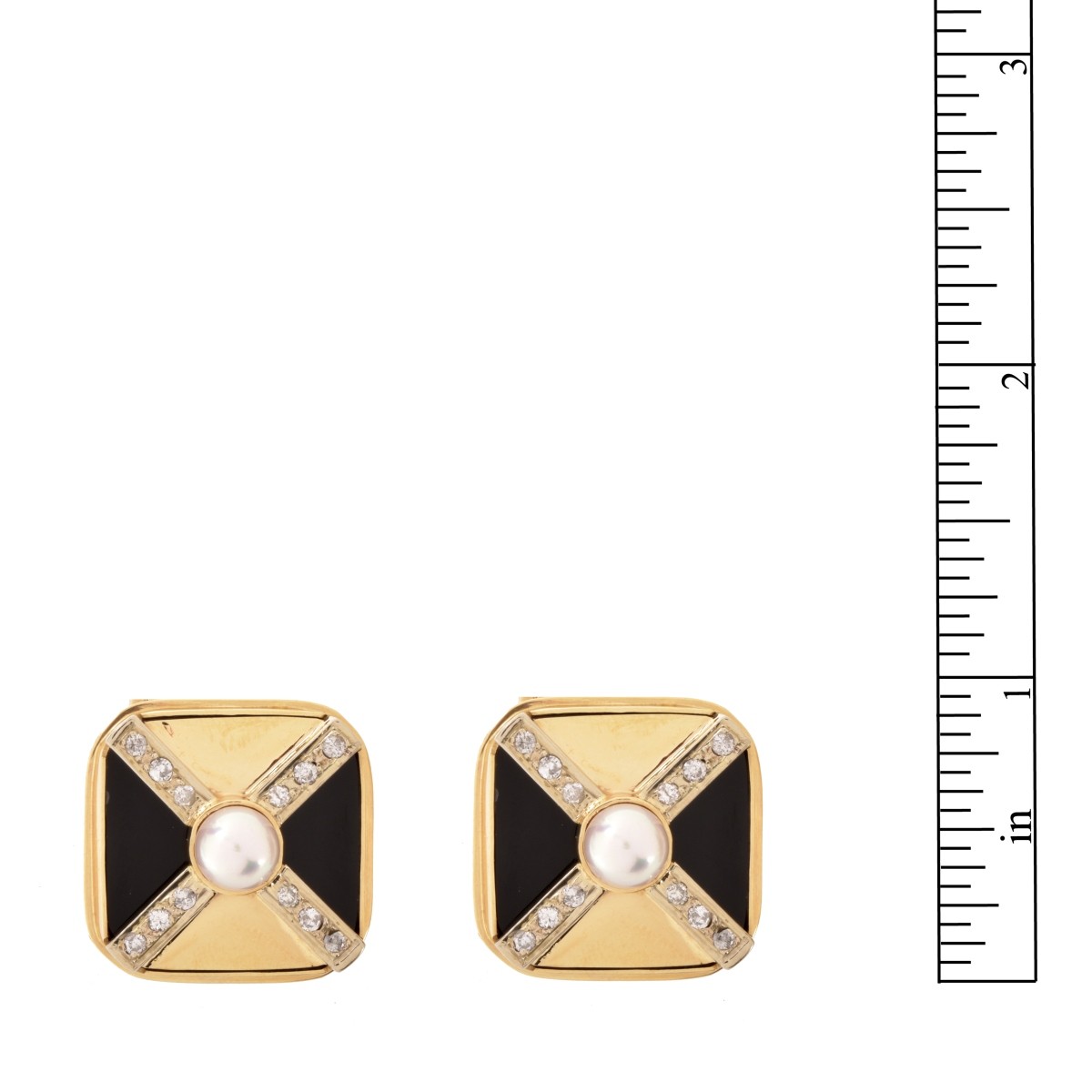 Diamond, Pearl, Onyx and 14K Cufflinks