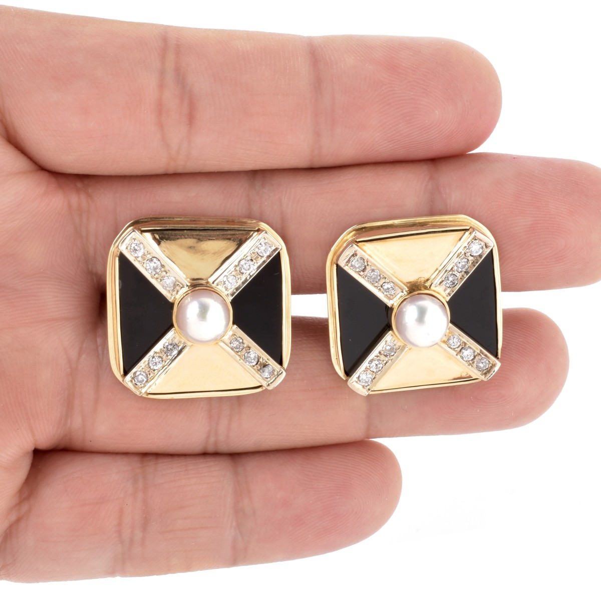 Diamond, Pearl, Onyx and 14K Cufflinks