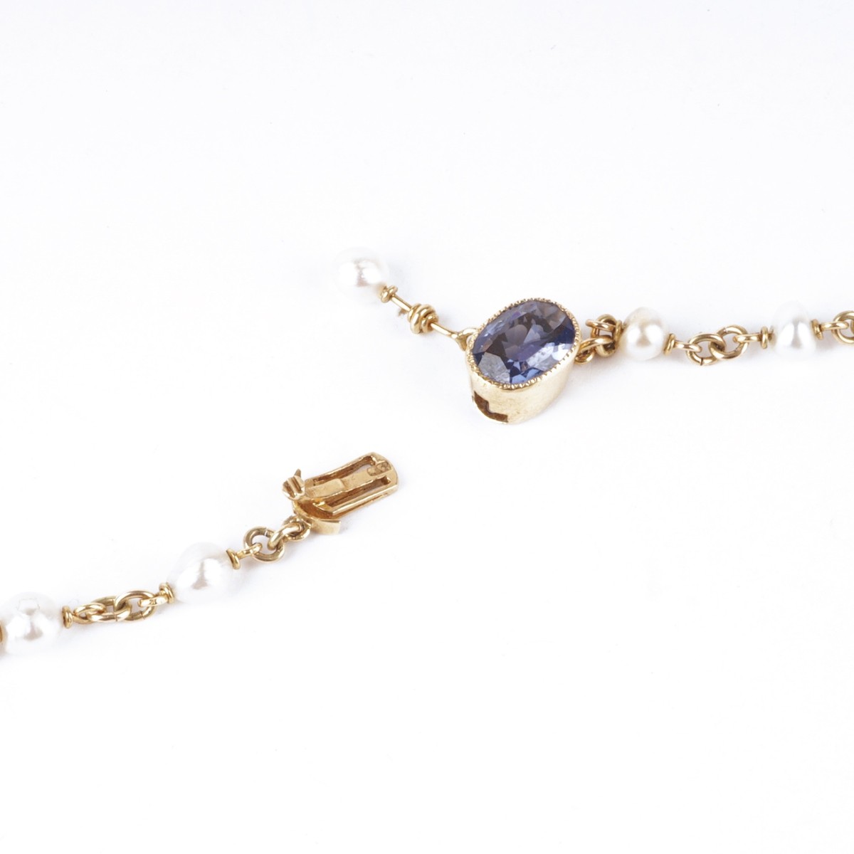 Sapphire, Diamond, Pearl and 14K Necklace