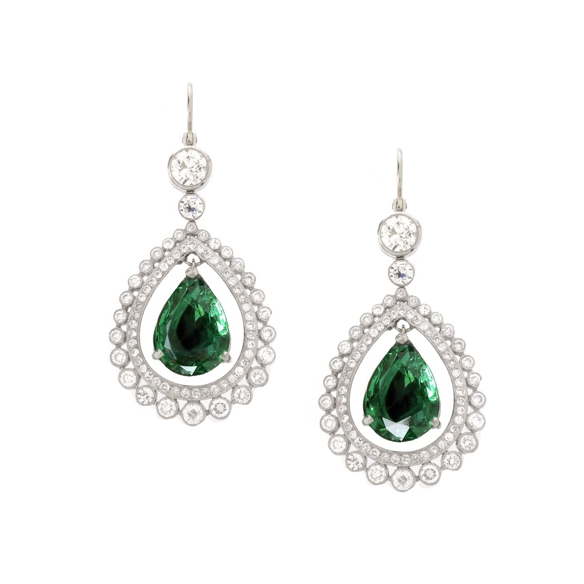 Emerald, Diamond and Platinum Earrings