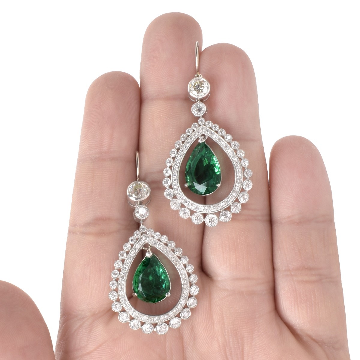 Emerald, Diamond and Platinum Earrings