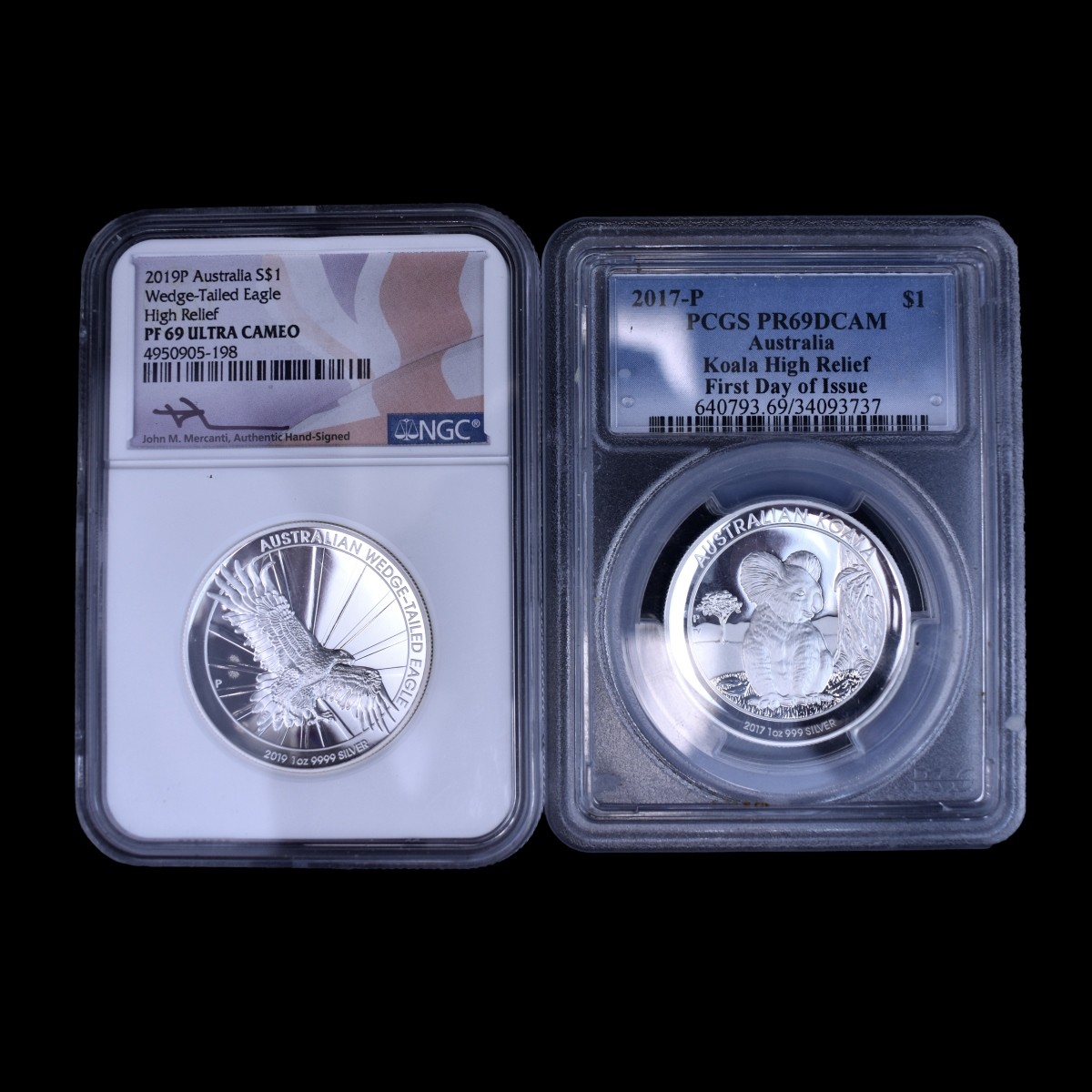 Two 1 Oz. Silver Slabbed Coins