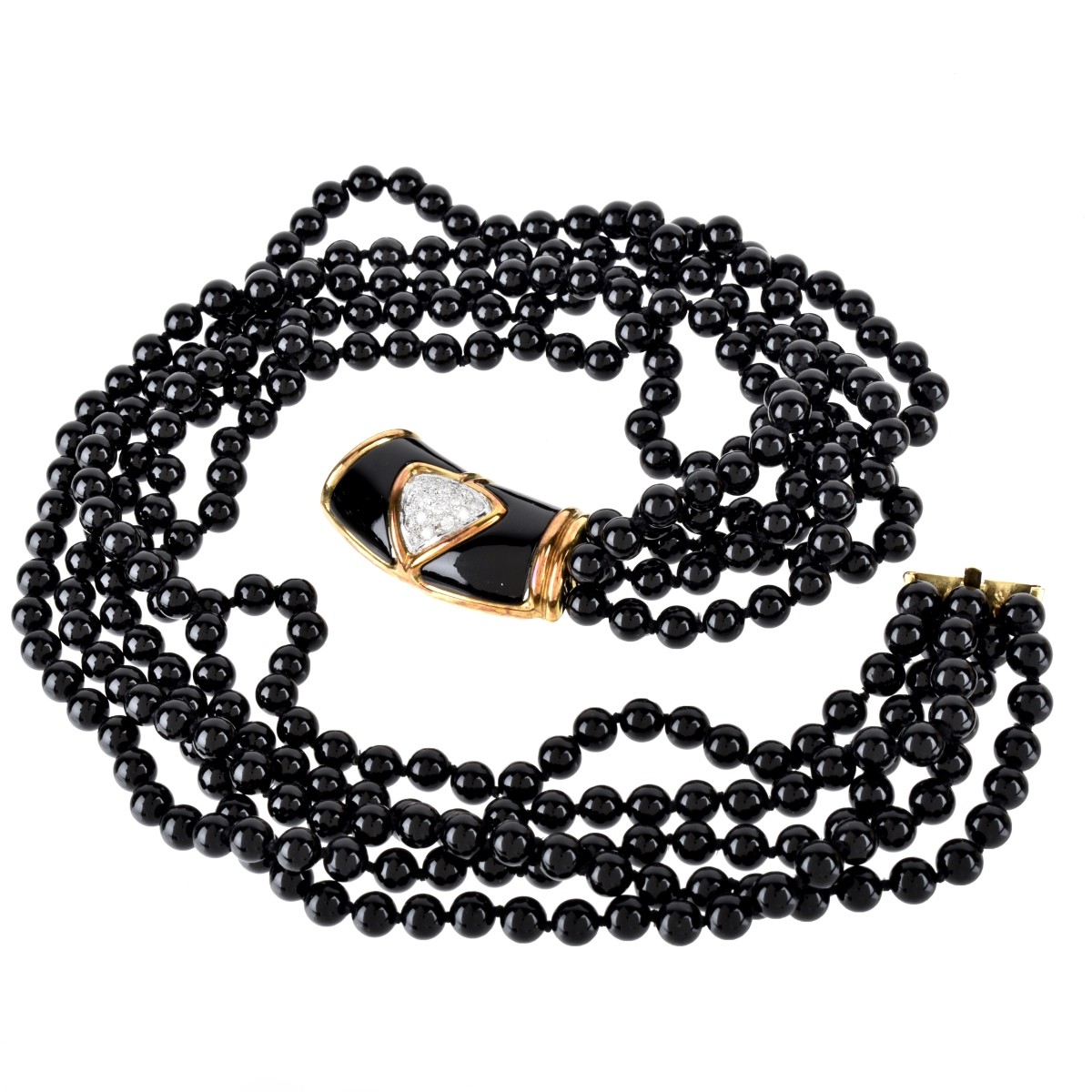 Onyx, 14K and Diamond Necklace