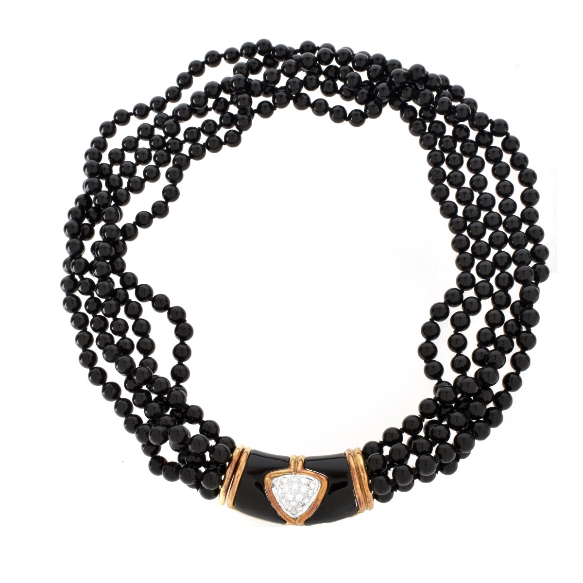 Onyx, 14K and Diamond Necklace