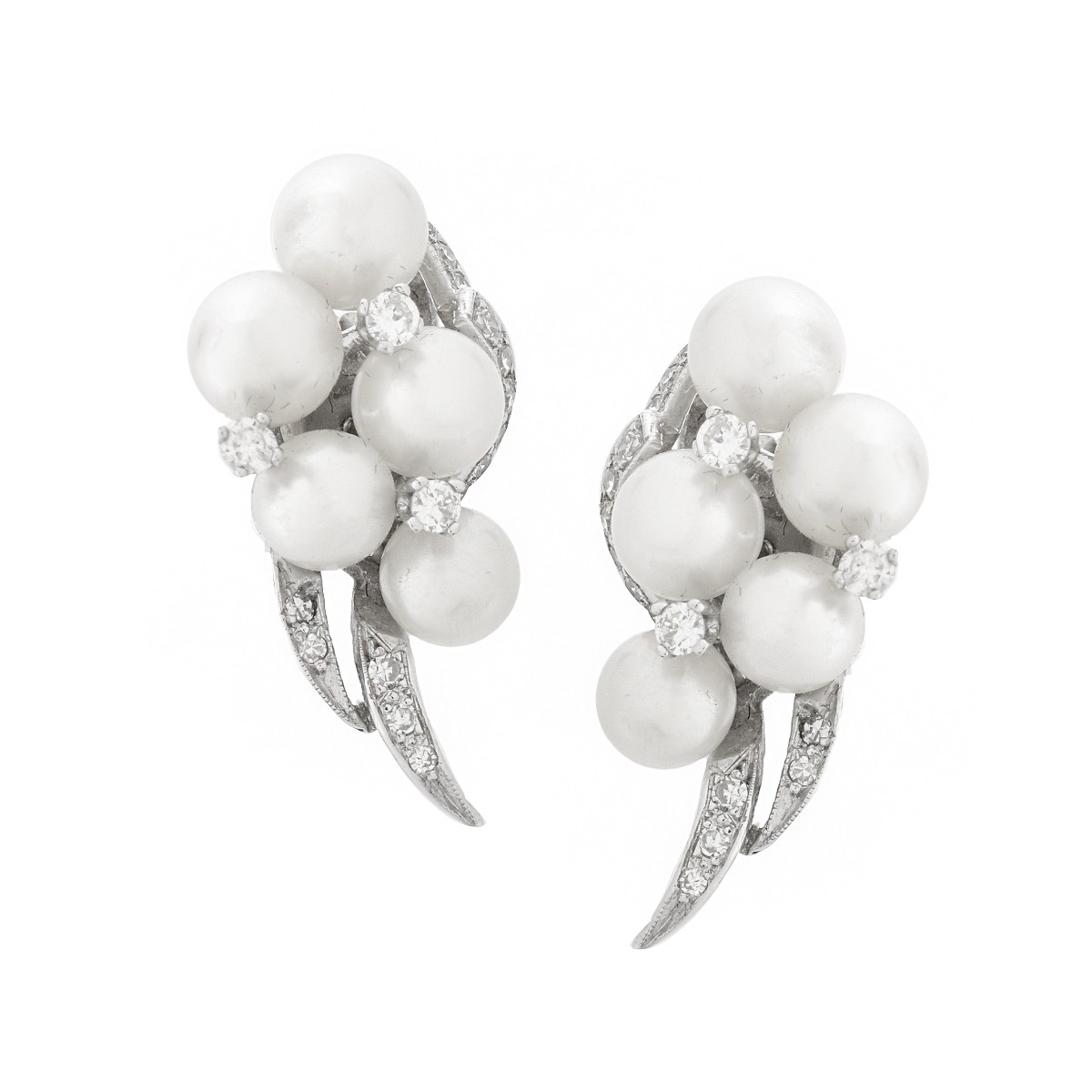 Pearl, Diamond and 14K Earrings