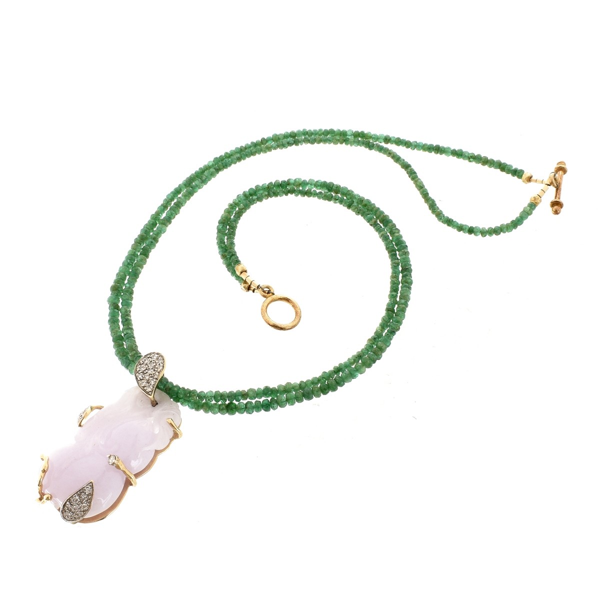 Jade, Emerald, Diamond and 14K Necklace