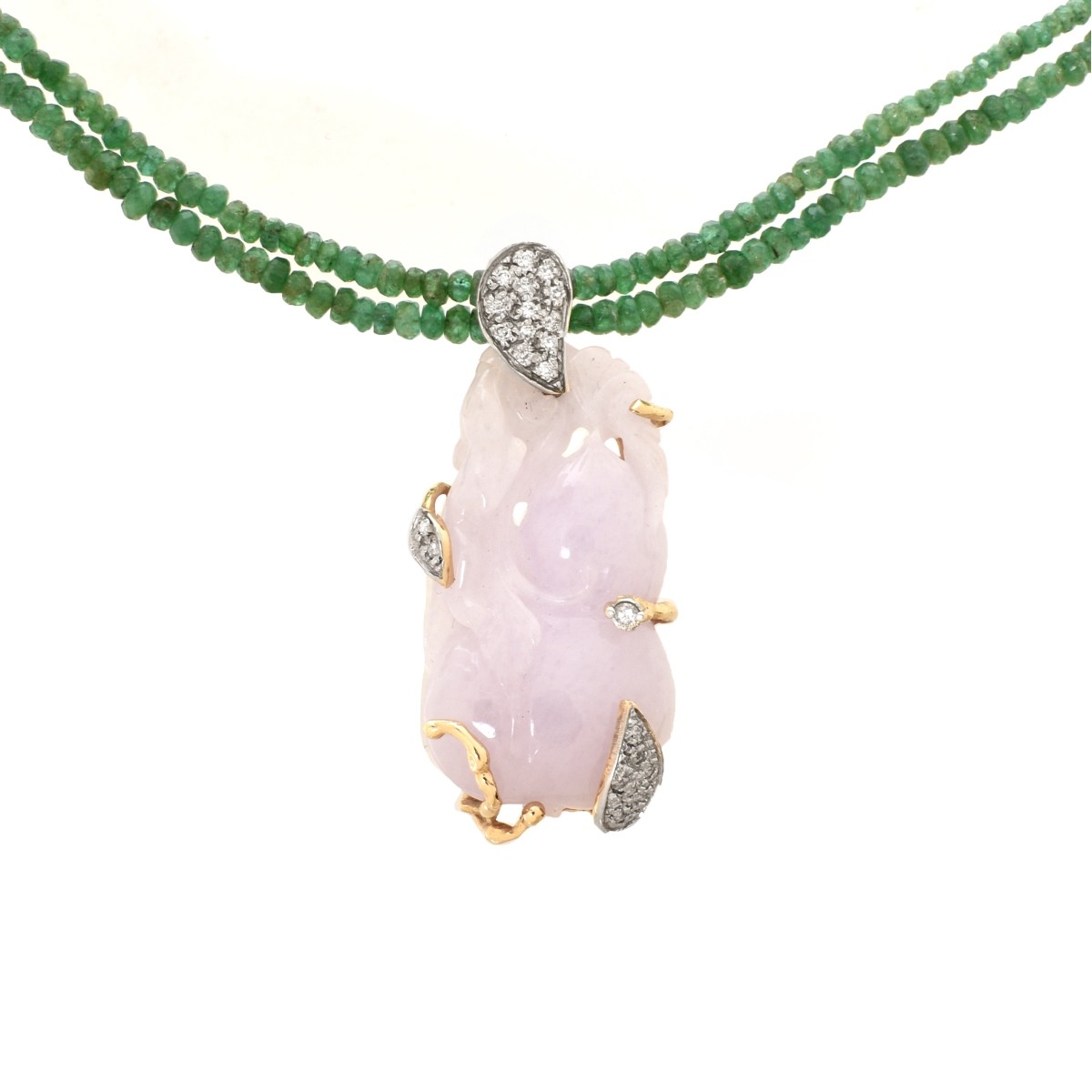 Jade, Emerald, Diamond and 14K Necklace