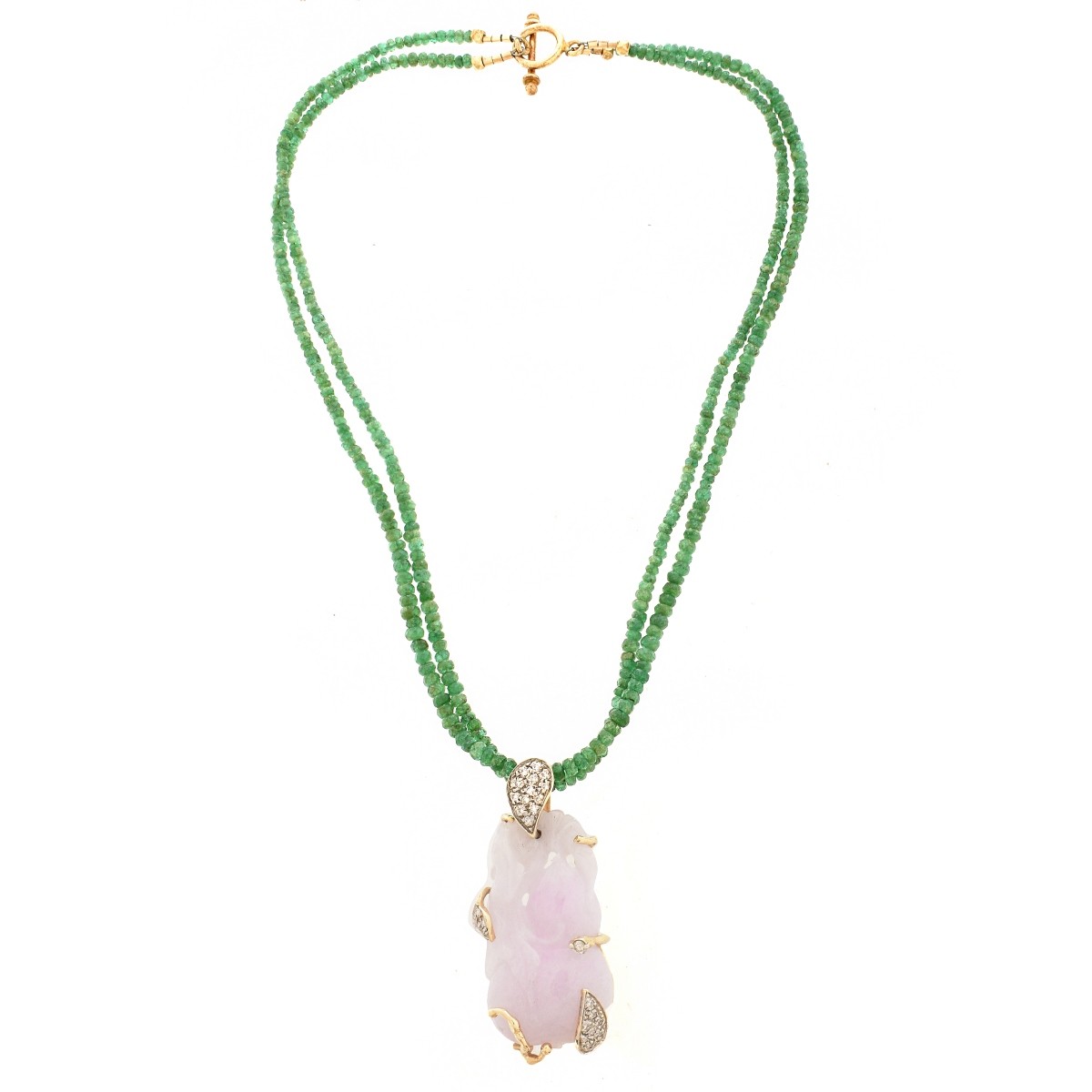 Jade, Emerald, Diamond and 14K Necklace