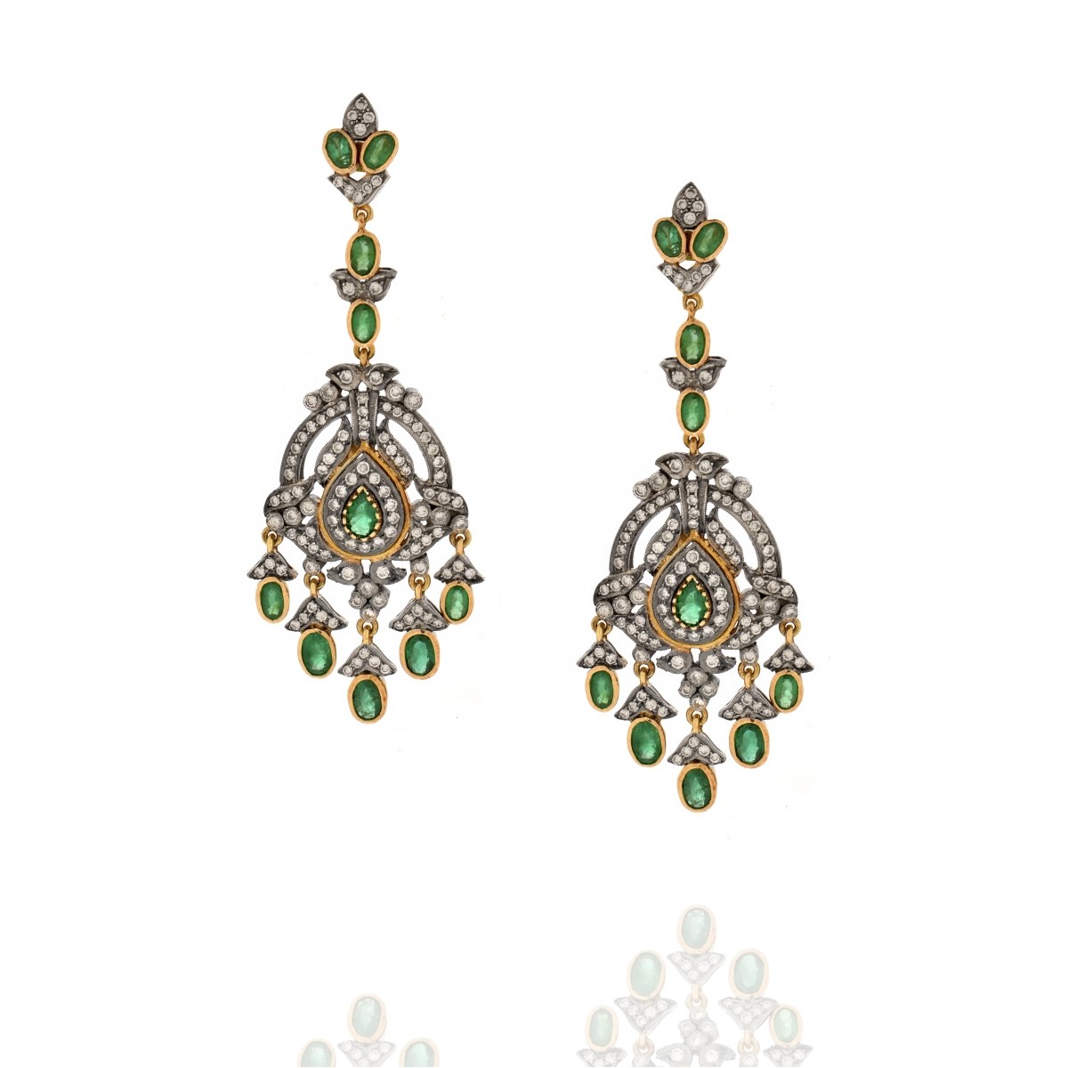 Emerald, Diamond, 18K, Silver Earrings