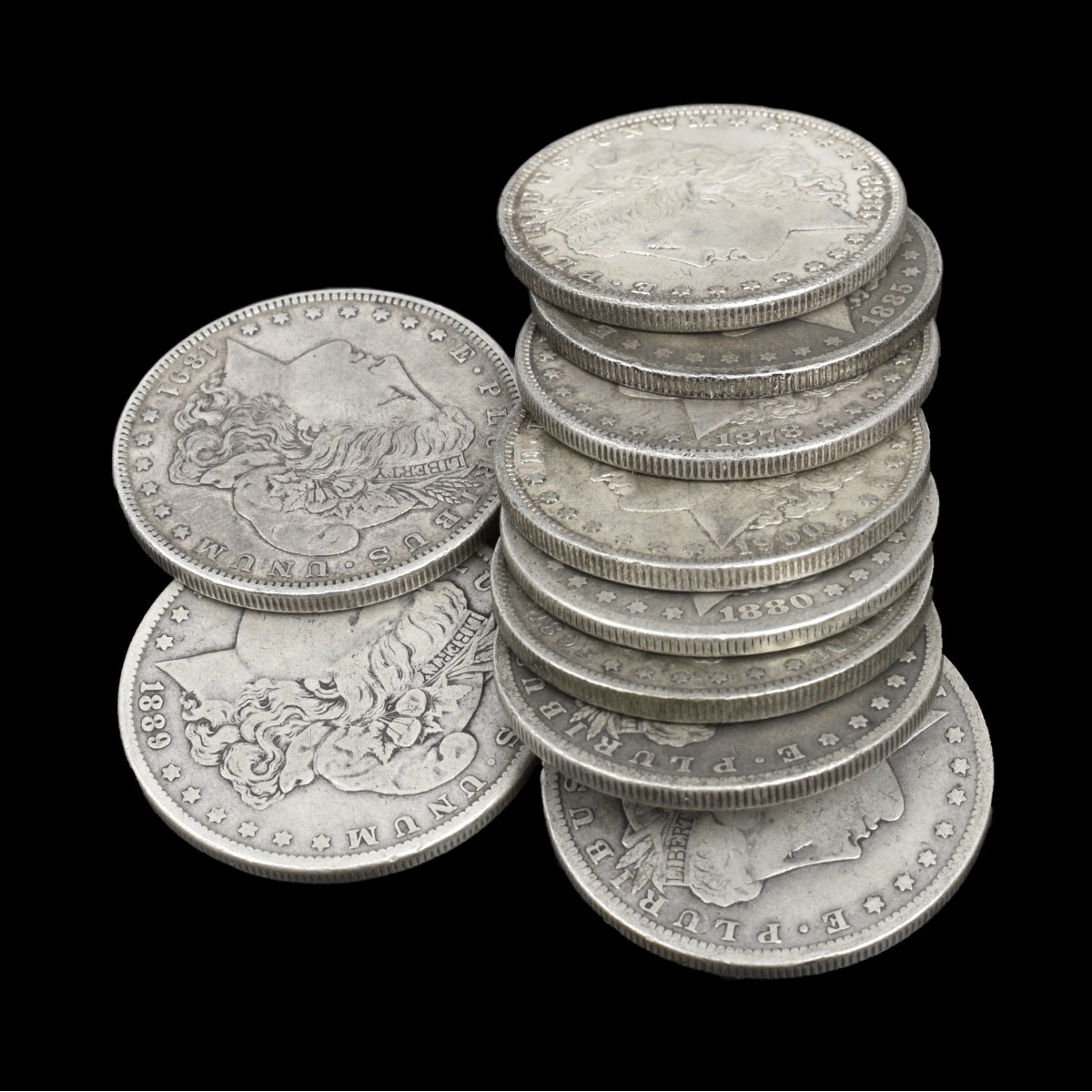 Ten U.S. Morgan Silver Dollars