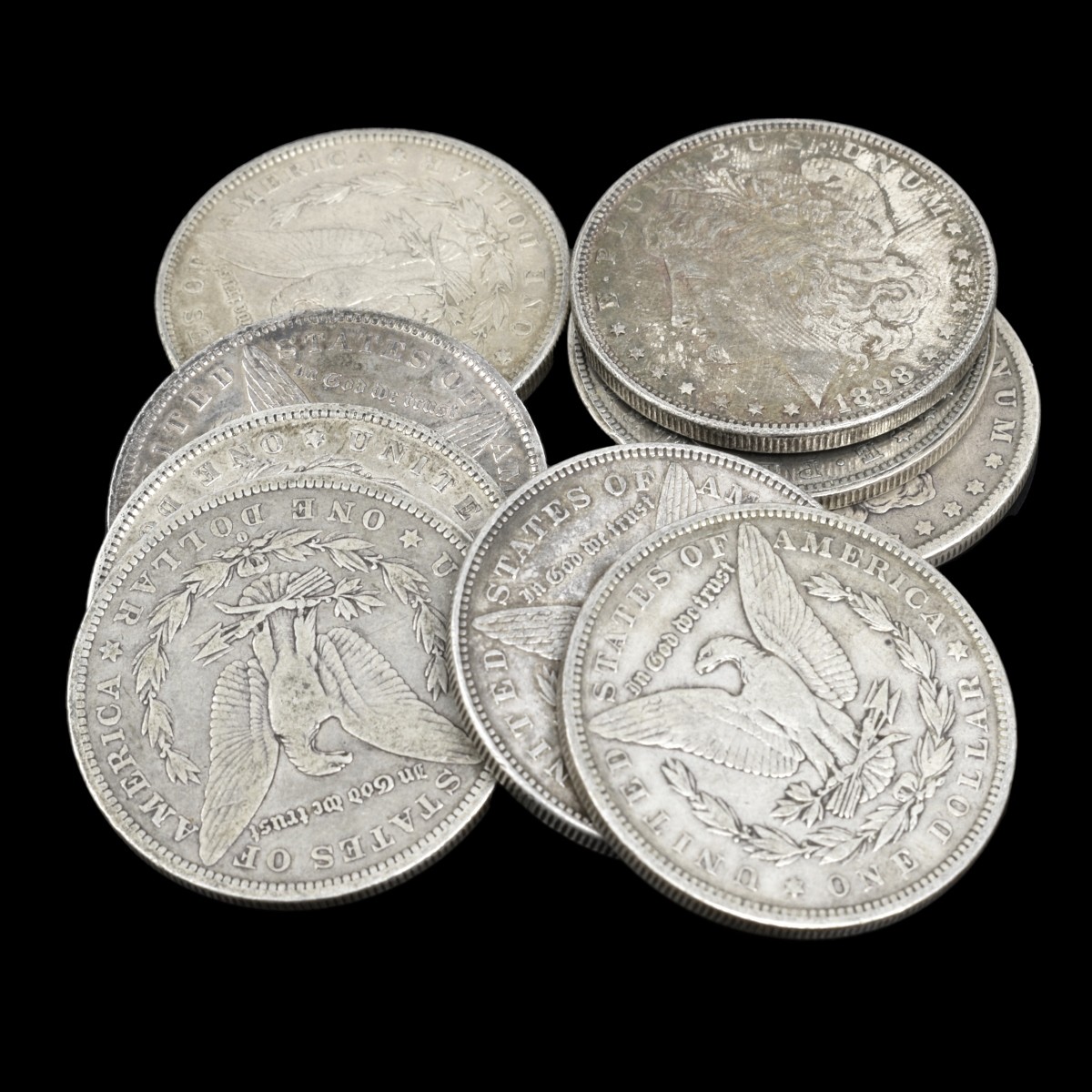 Ten U.S. Silver Morgan Dollars