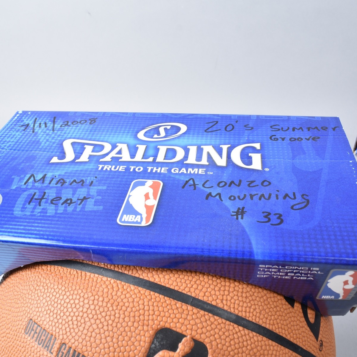 Two (2) NBA Basketballs signed Mourning & Adebayo