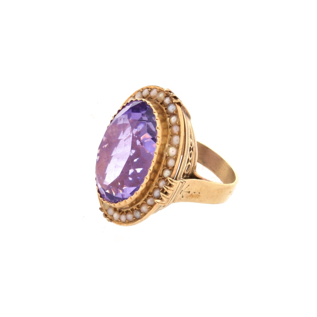 Amethyst, Pearl and 14K Ring