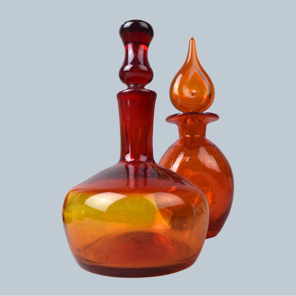 Five Blenko Glass Decanters