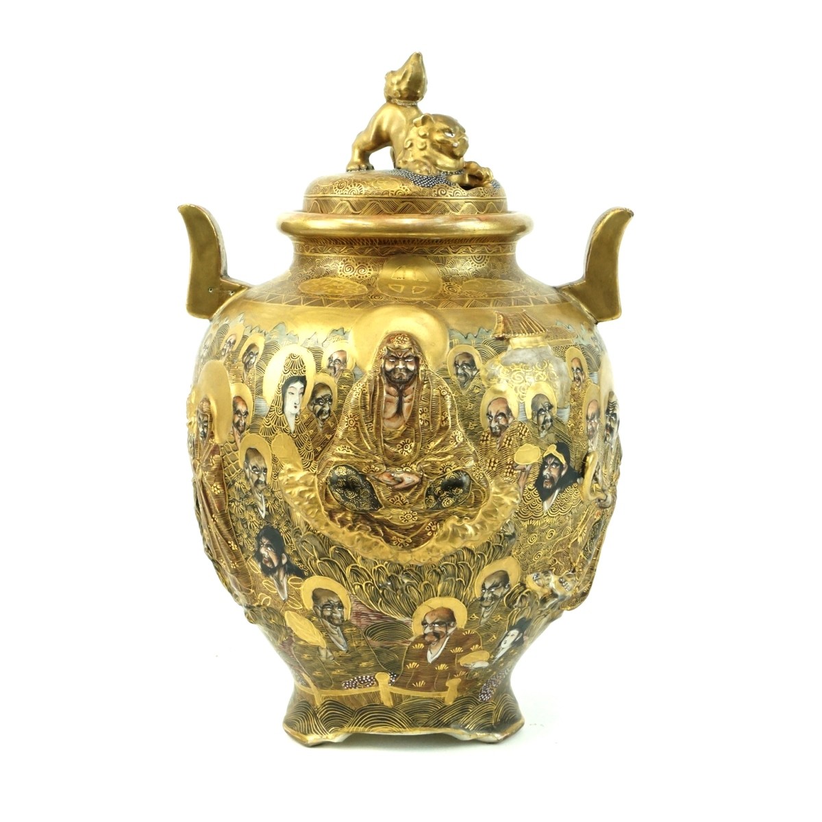 Lg Japanese Satsuma Covered Urn