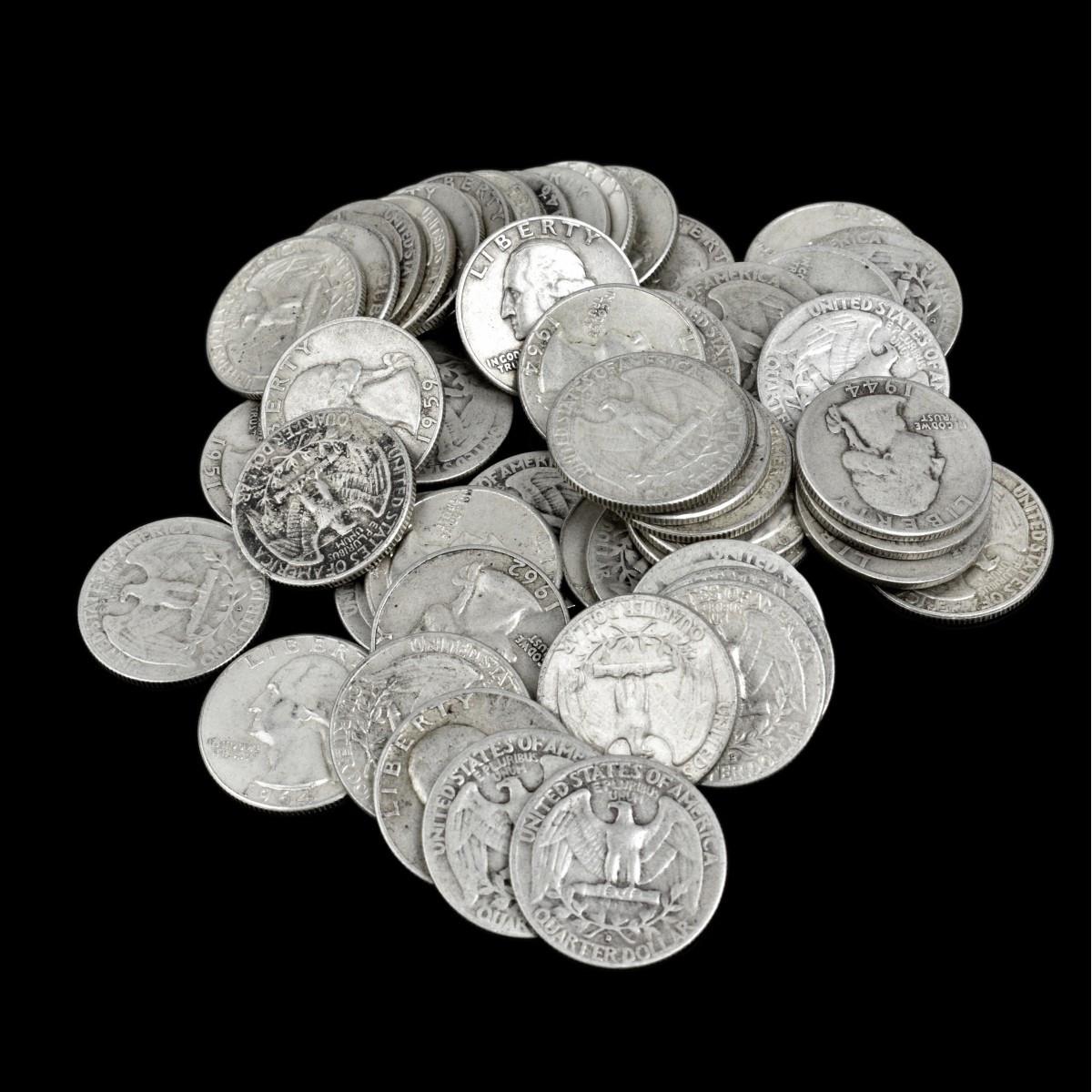 Fifty U.S. Silver Washington Quarters