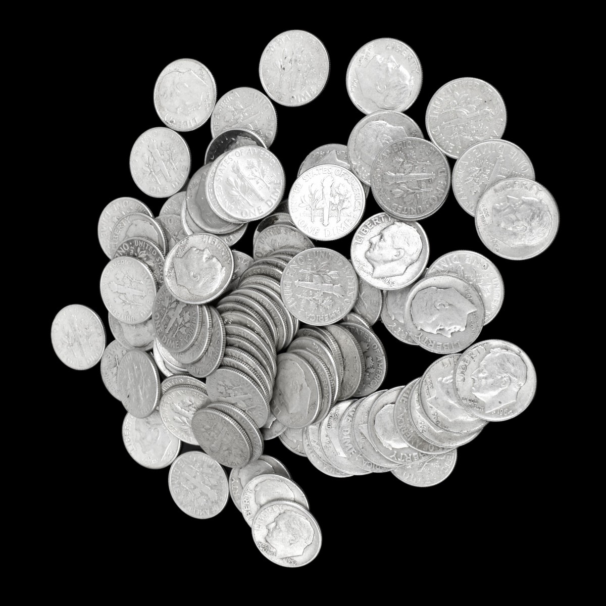 One Hundred U.S. Silver Dimes