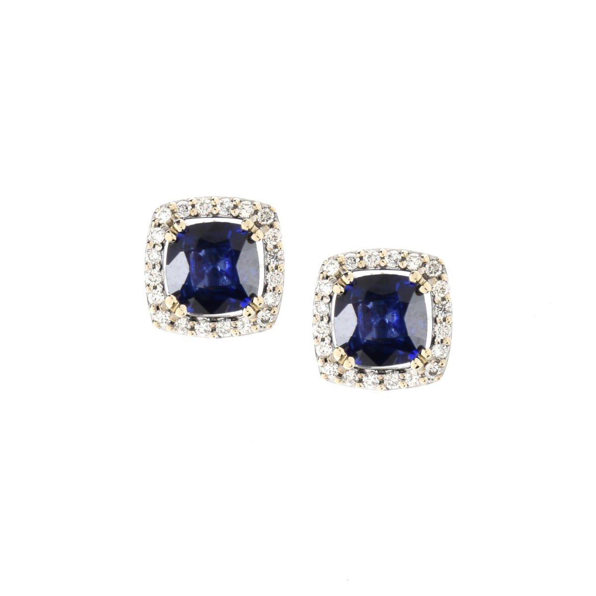 Sapphire, Diamond and 14K Ear Studs