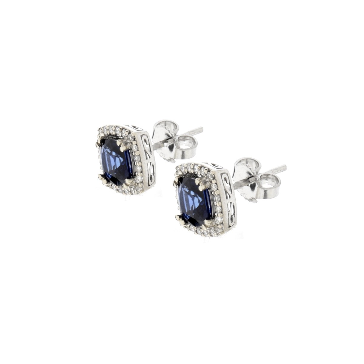 Sapphire, Diamond and 14K Ear Studs