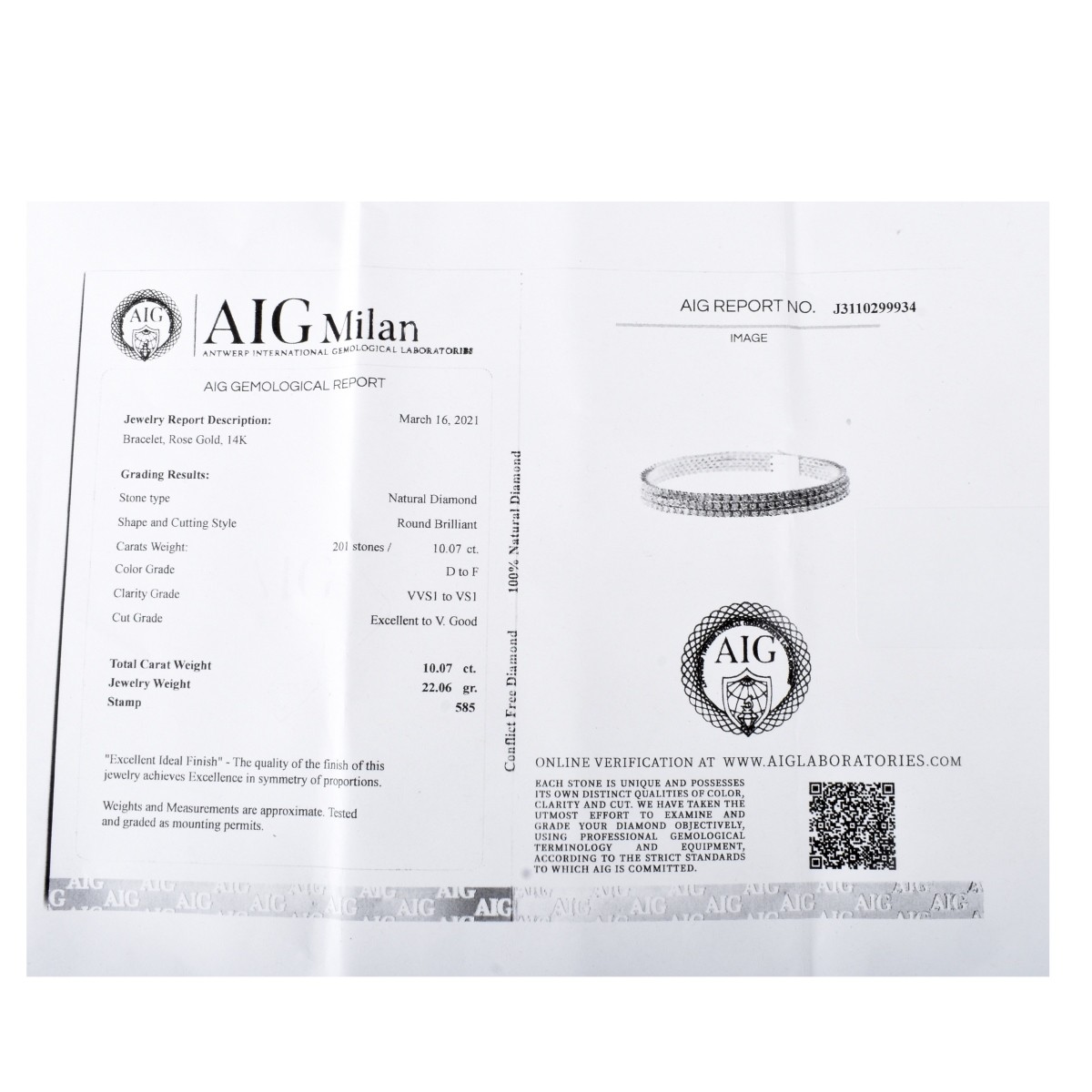 AIG Diamond and 14K Bracelet