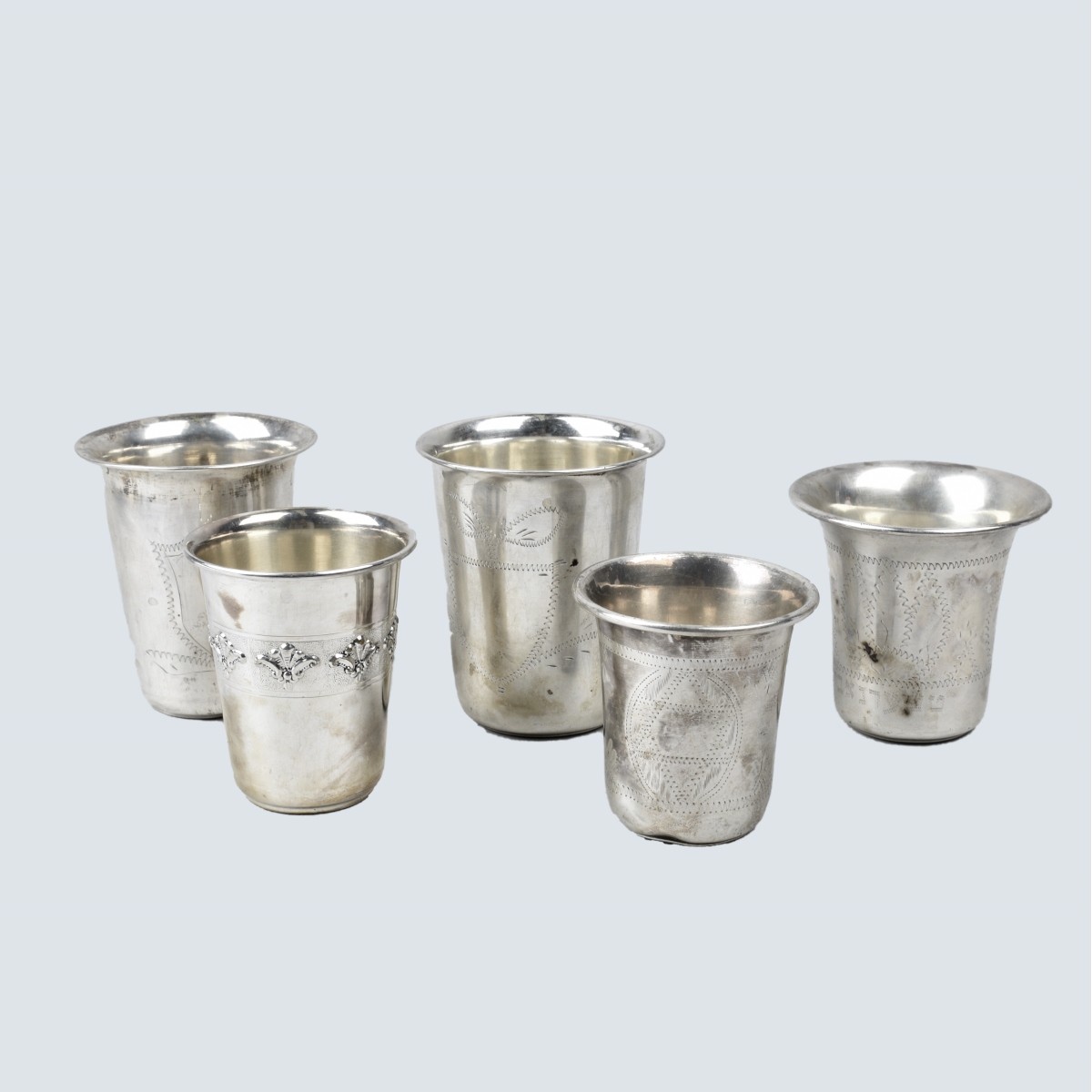 Five Vintage Silver Kiddush Cups