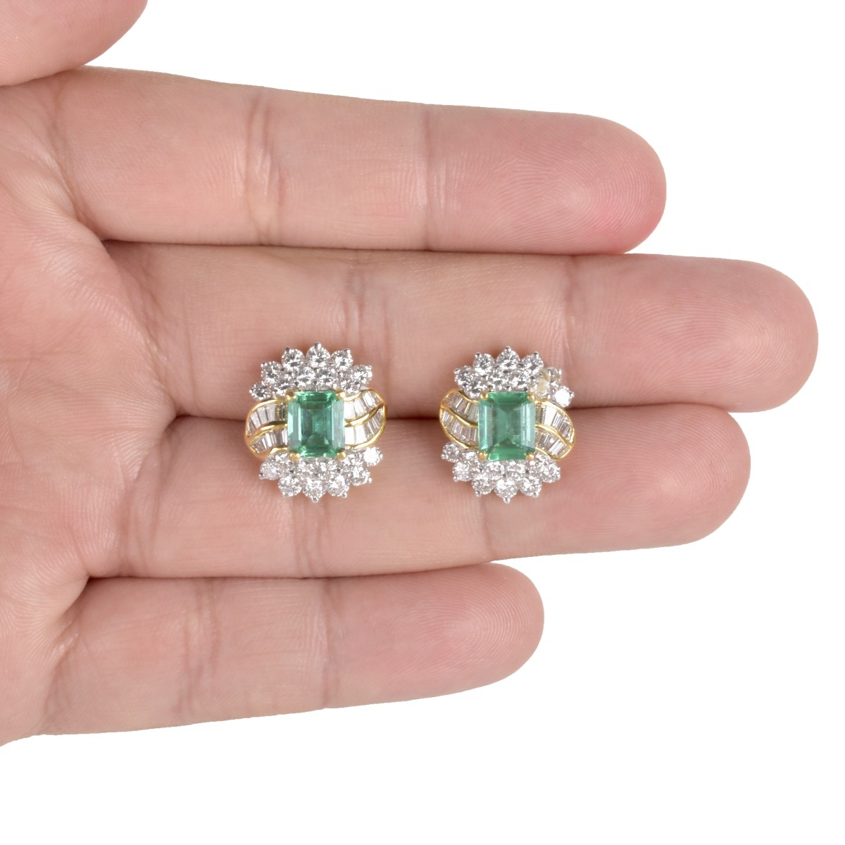 Emerald, Diamond and 18K Earrings