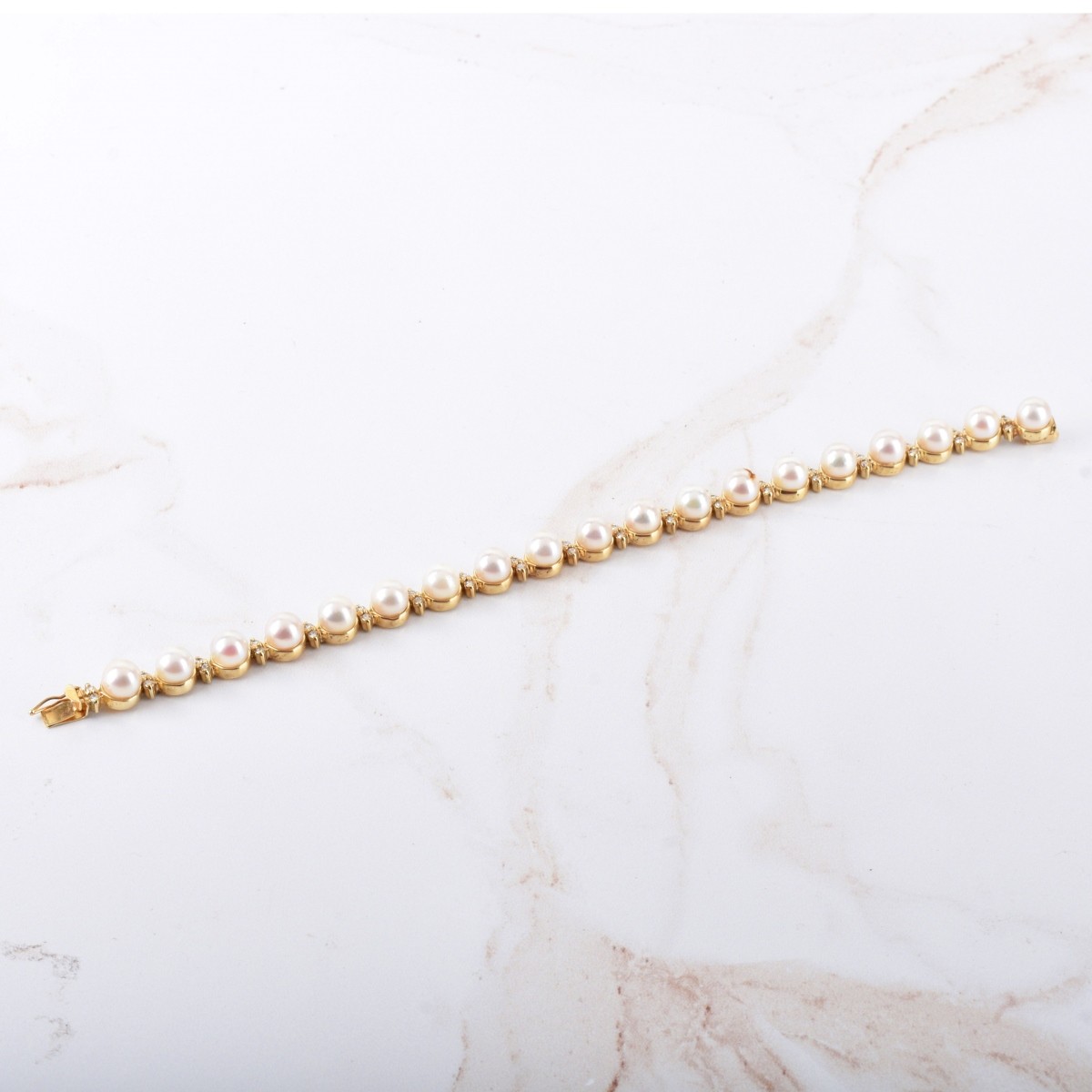 Pearl, Diamond and 14K Bracelet