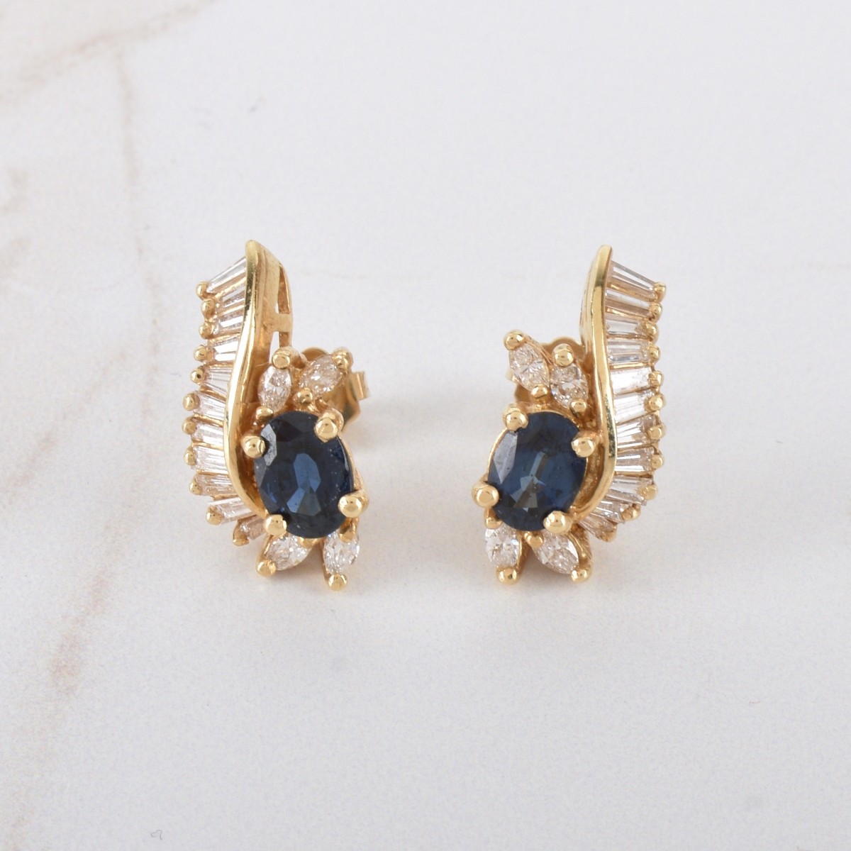 Sapphire, Diamond and 14K Earrings