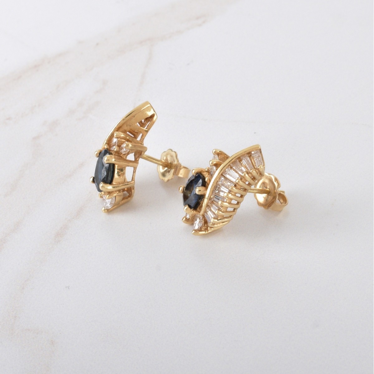 Sapphire, Diamond and 14K Earrings