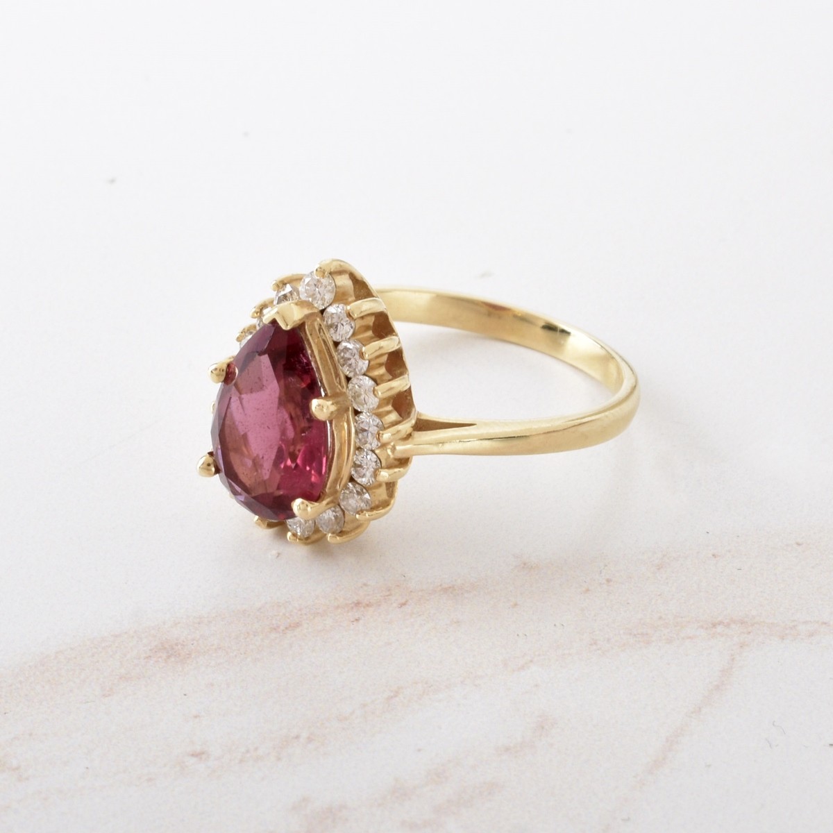 Tourmaline, Diamond and 14K Ring