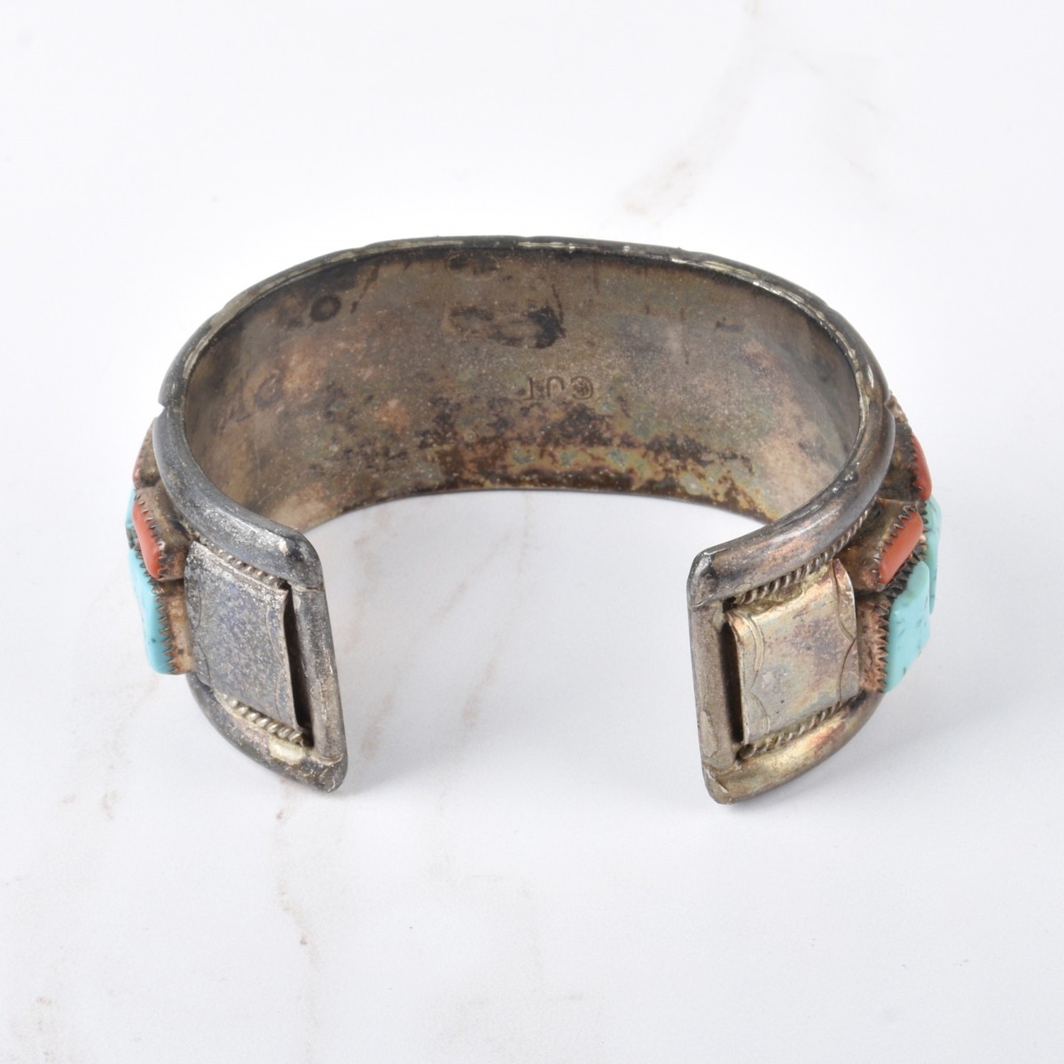 Silver, Turquoise and Coral Cuff