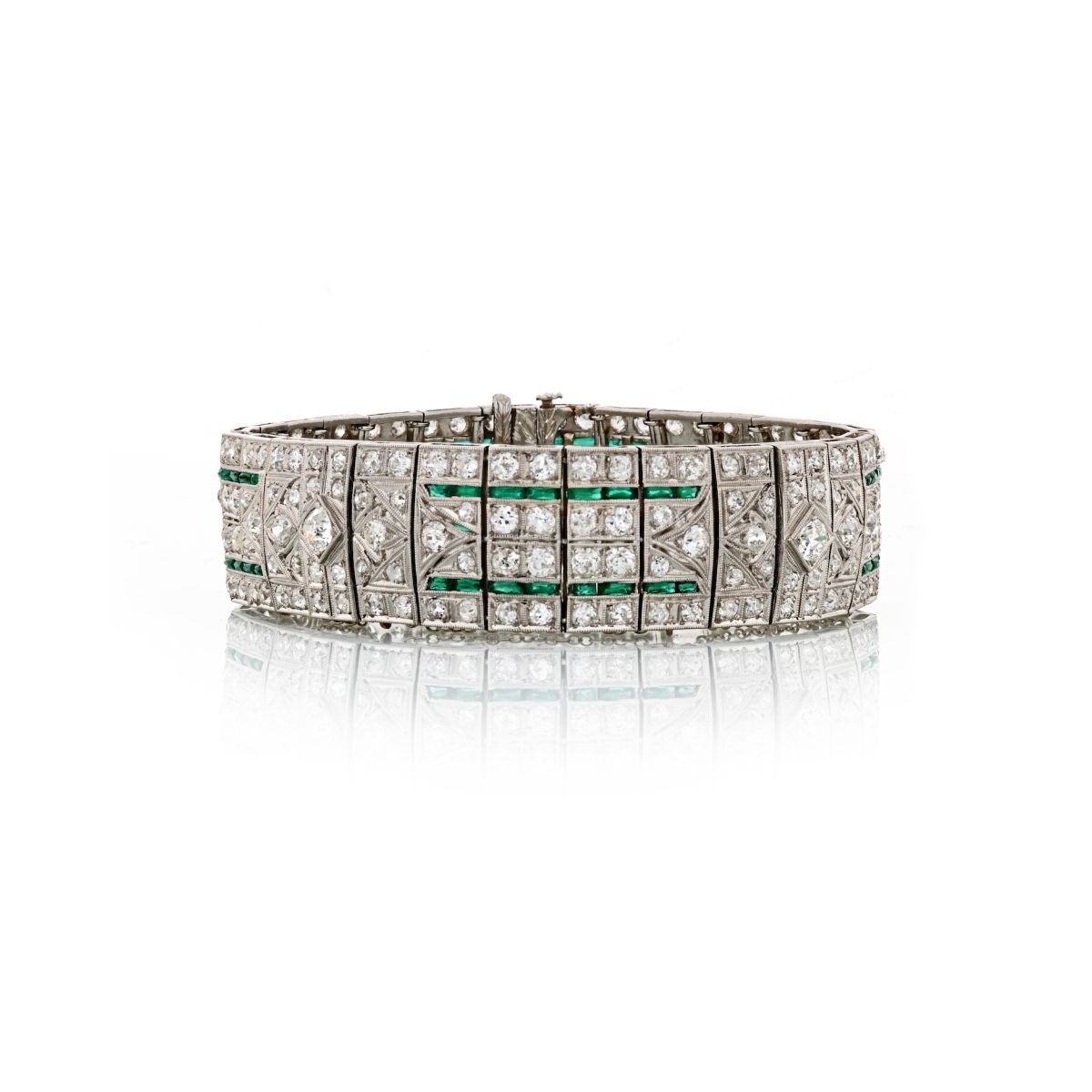 Deco Diamond, Emerald and Platinum Bracelet