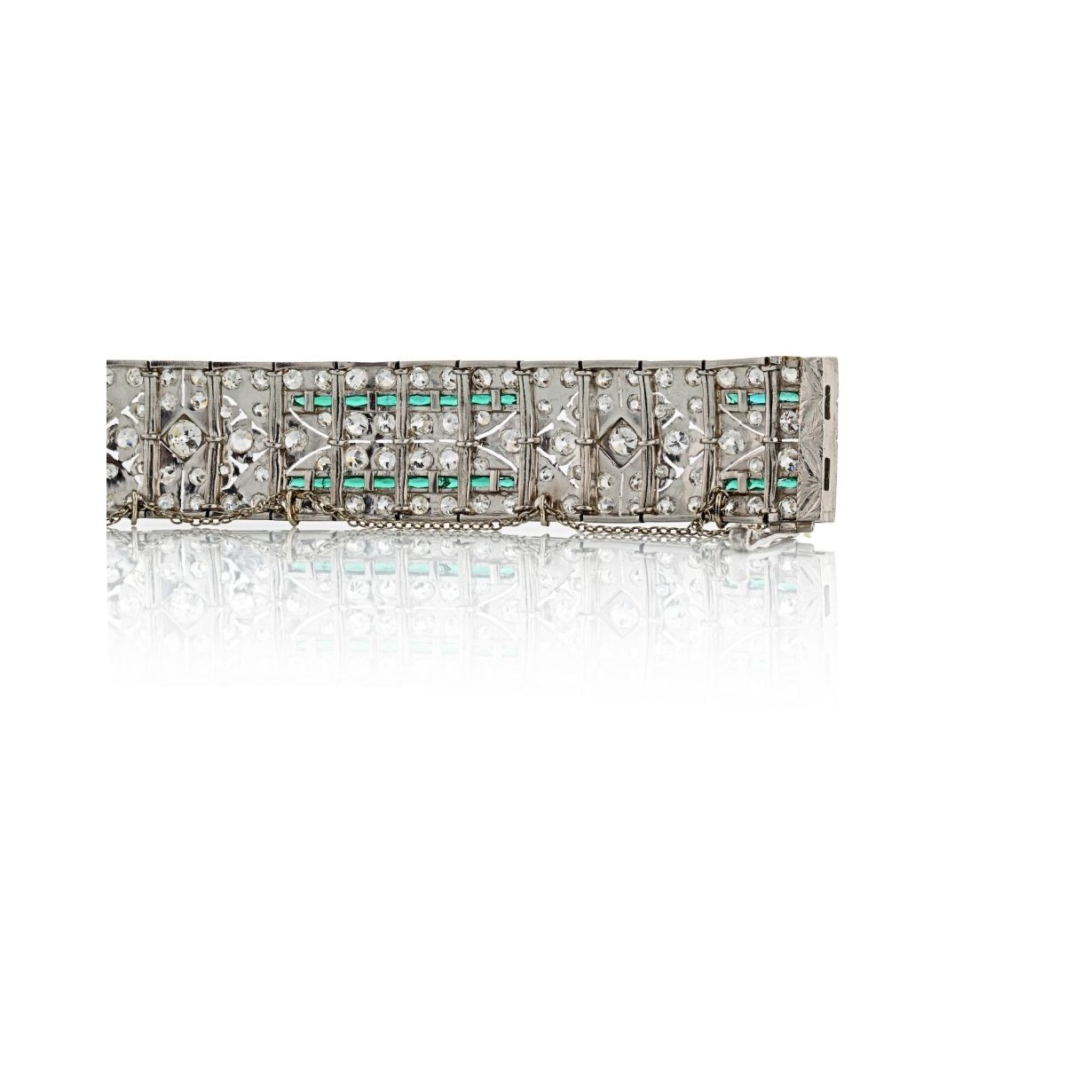 Deco Diamond, Emerald and Platinum Bracelet