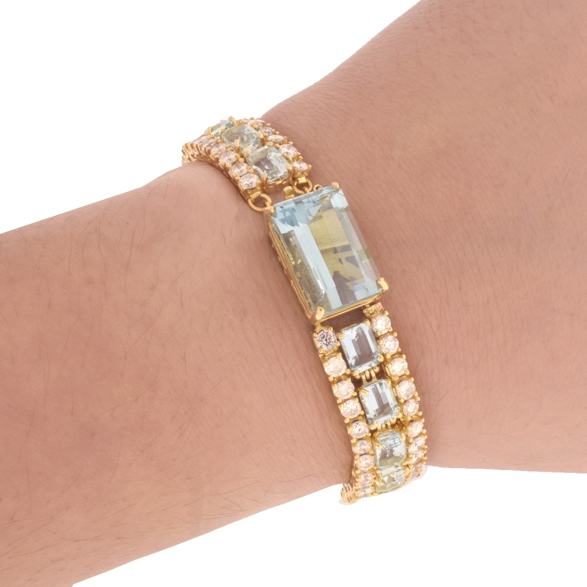 Diamond, Aquamarine, 18K Bracelet