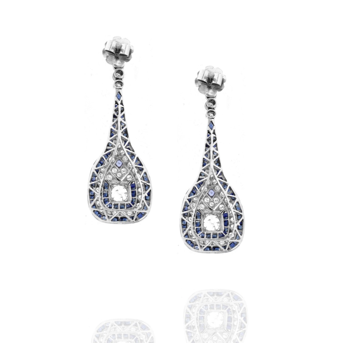 Diamond, Sapphire and Platinum Earrings