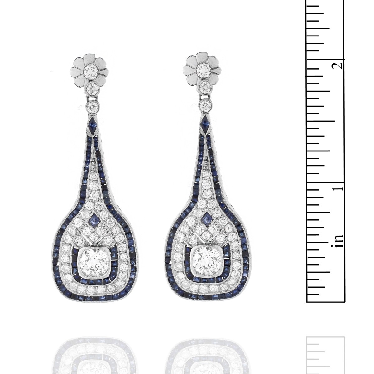 Diamond, Sapphire and Platinum Earrings