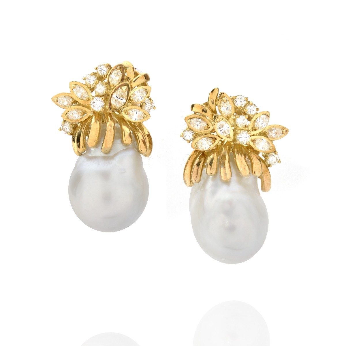 Pearl, Diamond and 18K Earrings