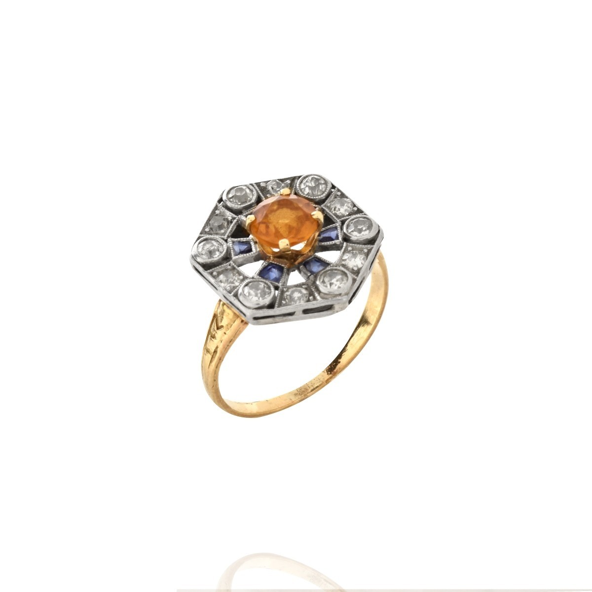 Citrine, Diamond, Sapphire and 10K Ring