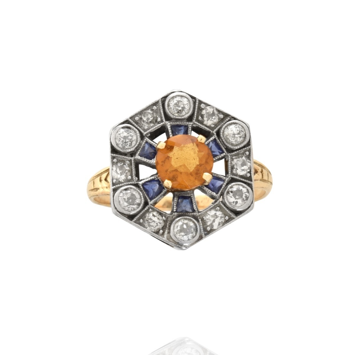 Citrine, Diamond, Sapphire and 10K Ring