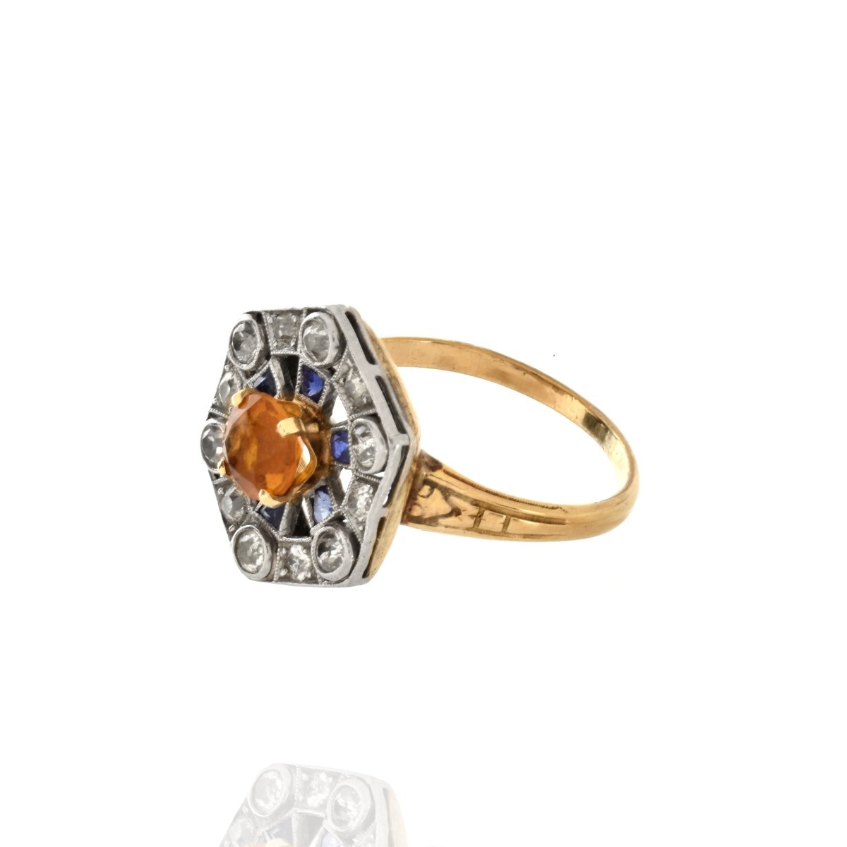 Citrine, Diamond, Sapphire and 10K Ring