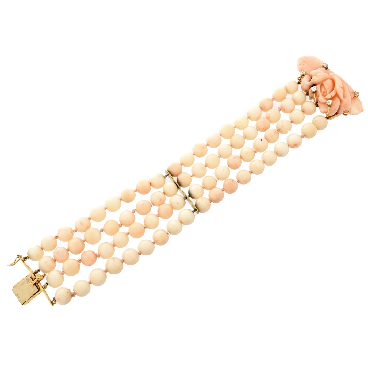 Coral, Diamond and 14K Bracelet