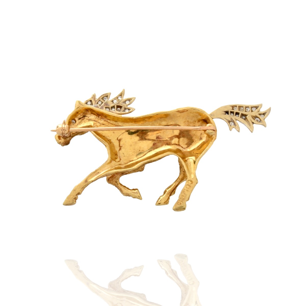 Diamond and 14K Horse Brooch