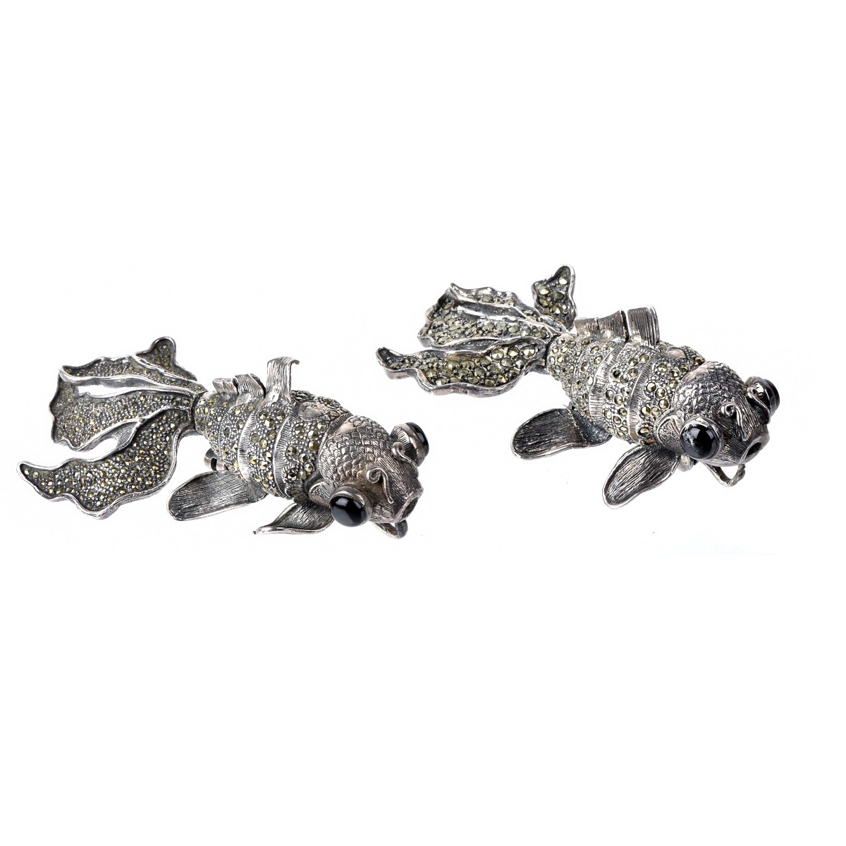 Pair of Sterling Silver Koi Fish Pin Brooches