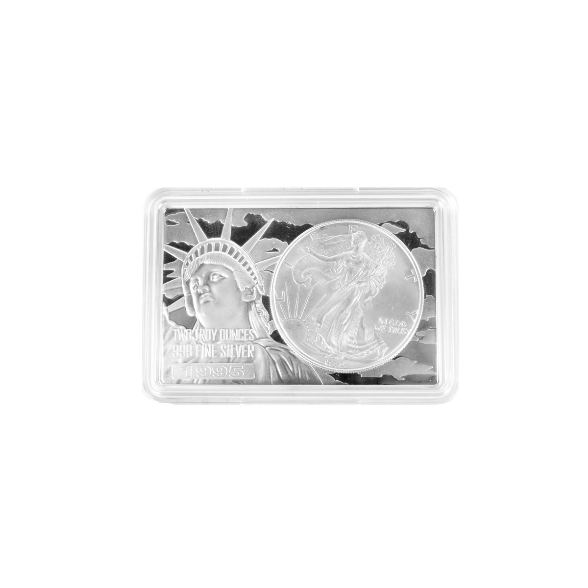 1995 U.S. 2 Oz 999 Silver Bar with 1 Oz Coin