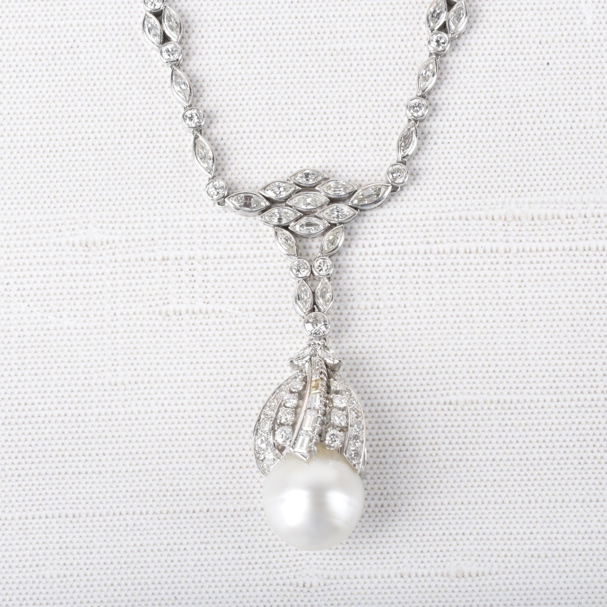 Diamond, Pearl and 14K Necklace