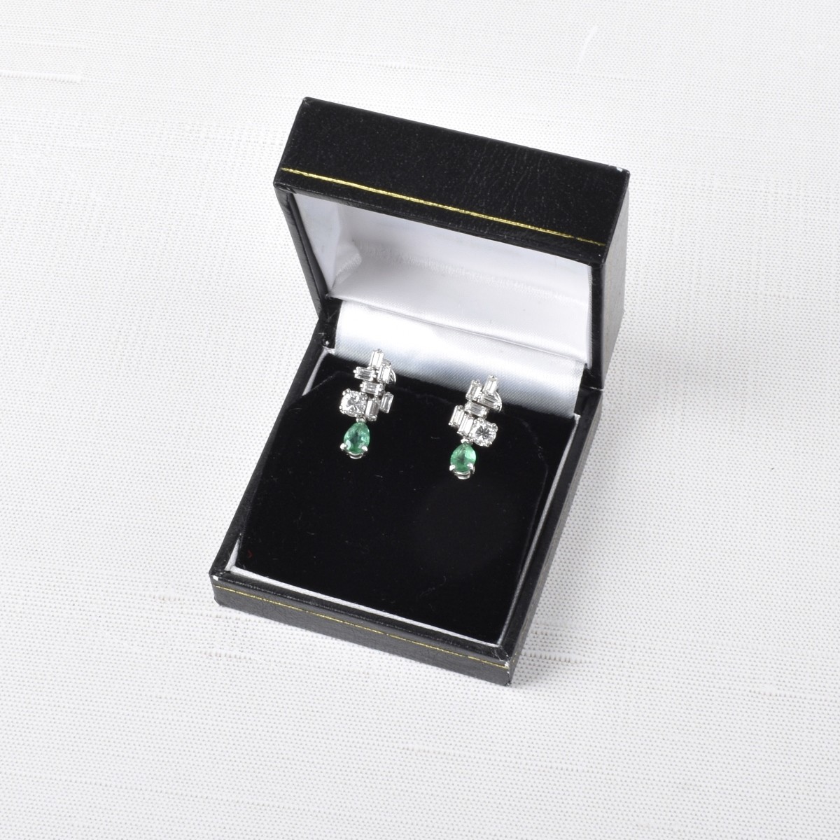 Emerald, Diamond and 14K Earrings