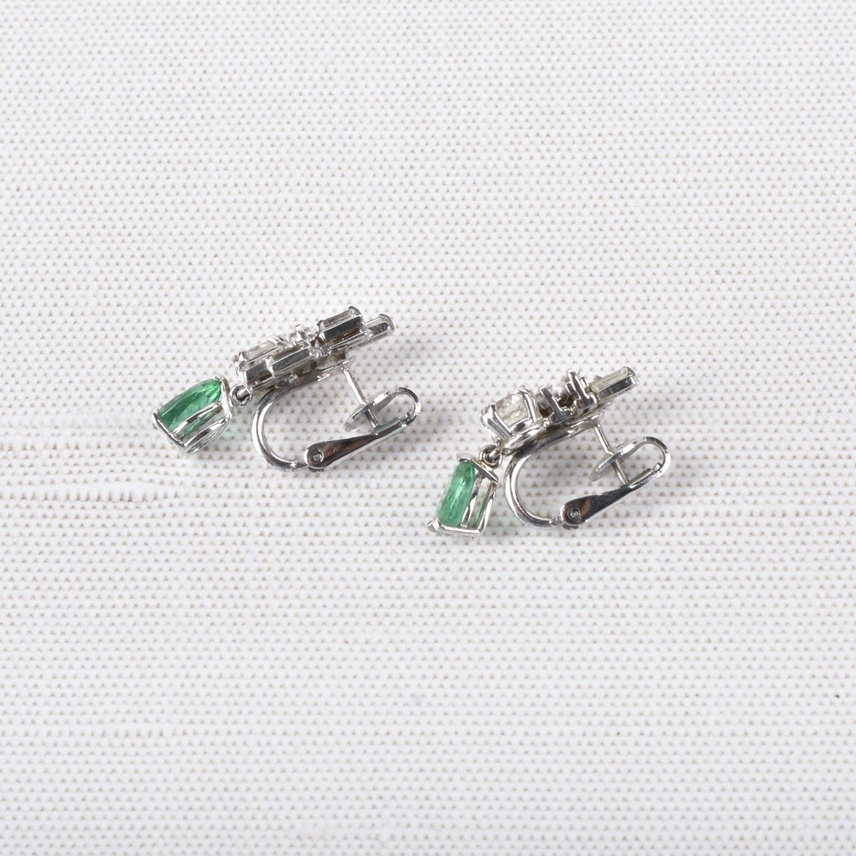 Emerald, Diamond and 14K Earrings